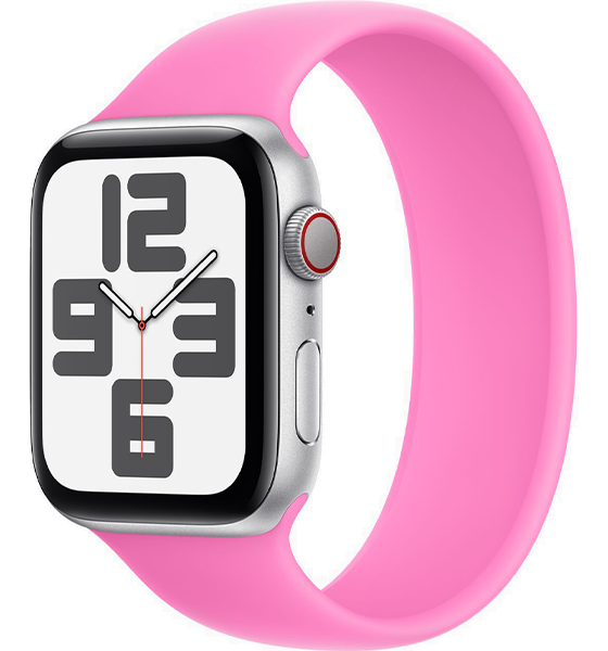 Apple Watch SE (2022) in Silver Aluminum with pink band